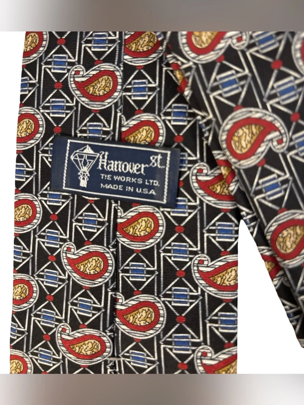 Hanover St. Classic Dark Academia Navy Silk Tie with Red Paisley Motifs